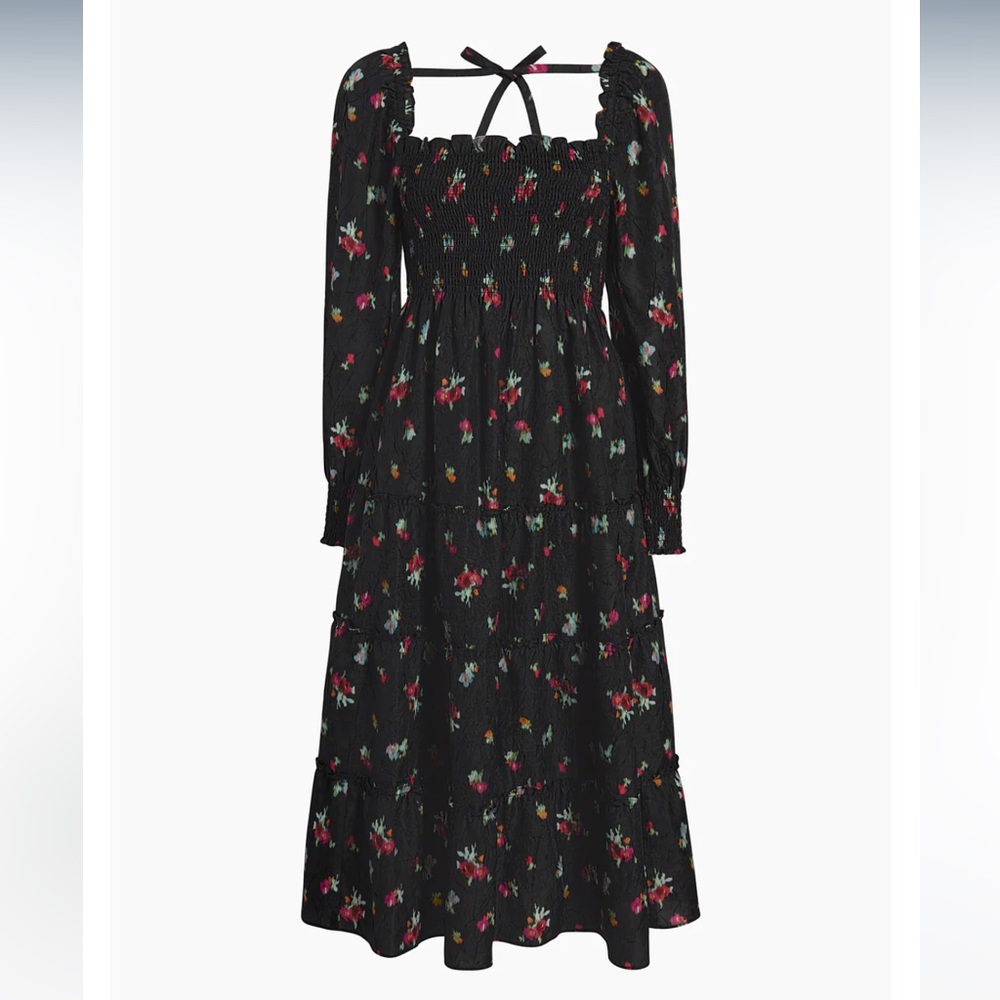 Hill house Naomi Nap dress in black Ikat floral